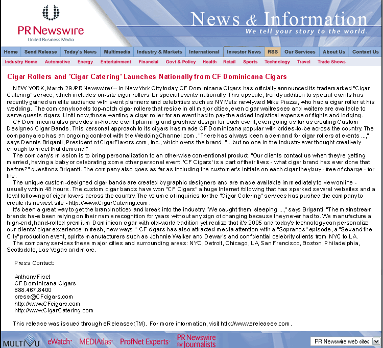 CF Cigars Press Page